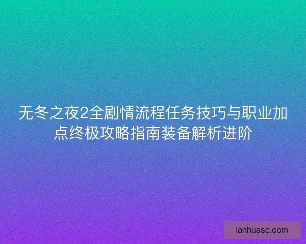 无冬之夜2全剧情流程任务技巧与职业加点终极攻略指南装备解析进阶